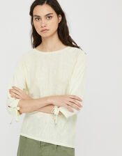 Tie Sleeve Knit Jumper in Linen Blend, Yellow (YELLOW), large