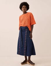 East Marion Denim Wrap Embroidered Skirt, Blue (DENIM), large