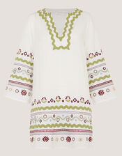 Bria Embroidered Mini Tunic Dress, Ivory (IVORY), large
