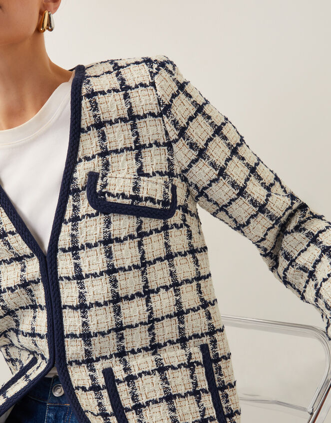 Phoebe Check Tweed Jacket, Blue (NAVY), large