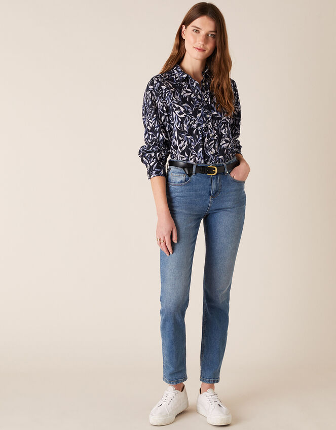 Phoenix Printed Shirt in Pure Linen, Blue (NAVY), large