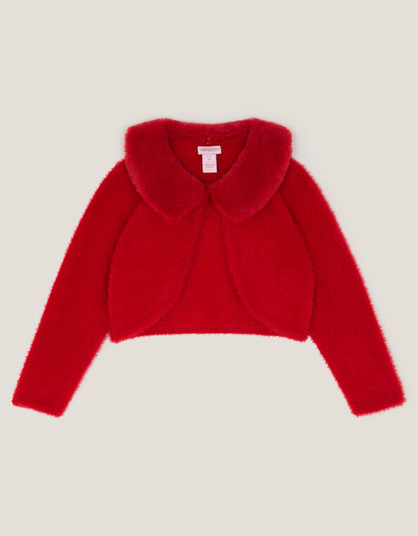 Detachable Collar Fuzzy Cardigan, Red (RED), large
