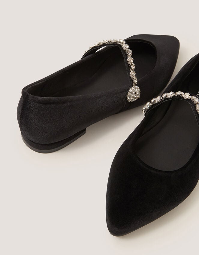 Georgia Embellished Velvet Ballet Flats, Black (BLACK), large
