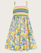 Amalfi Lemon Print Crochet Dress, Yellow (YELLOW), large