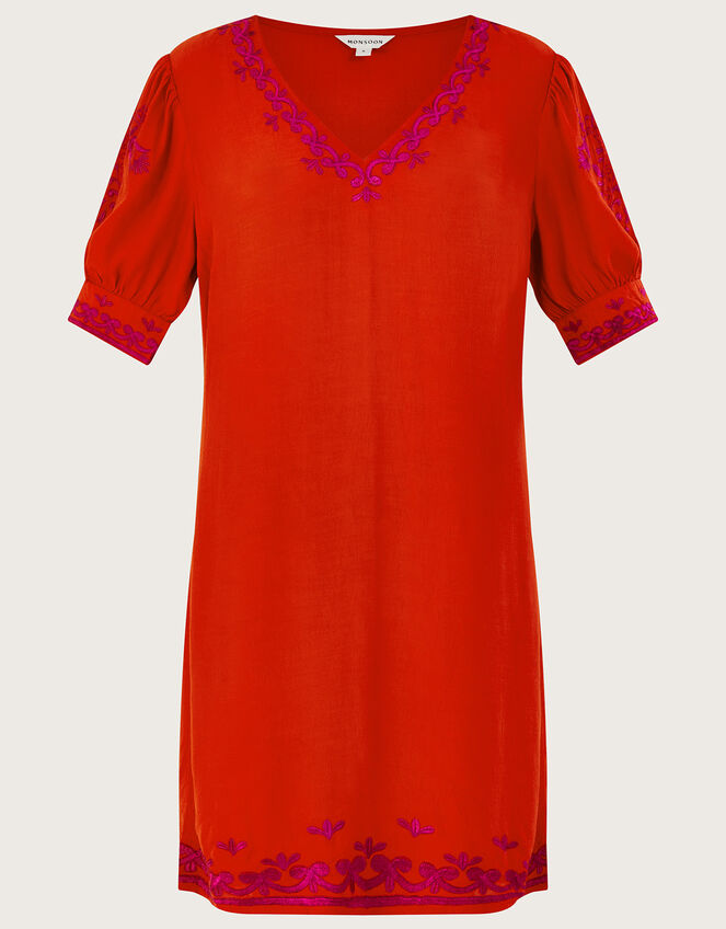 Chrissy Embroidered Tunic Dress, Orange (ORANGE), large
