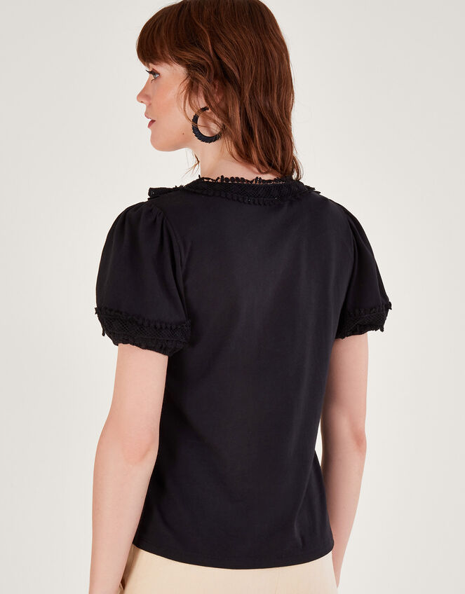 Crochet Lace Jersey Top, Black (BLACK), large