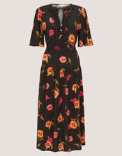 Fallon Floral Print Lace Midi Dress, Black (BLACK), large