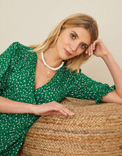 Britt Spot Print Jersey Wrap Dress, Green (GREEN), large