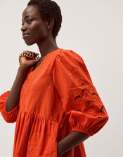 Noelle Embroidered Mini Dress, Orange (ORANGE), large