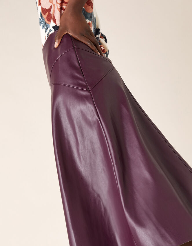 PU Midi Skirt with Recycled Fabric, Purple (PURPLE), large