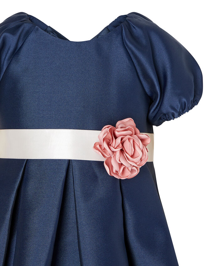 Baby Corsage Belt Duchess Twill Dress, Blue (NAVY), large