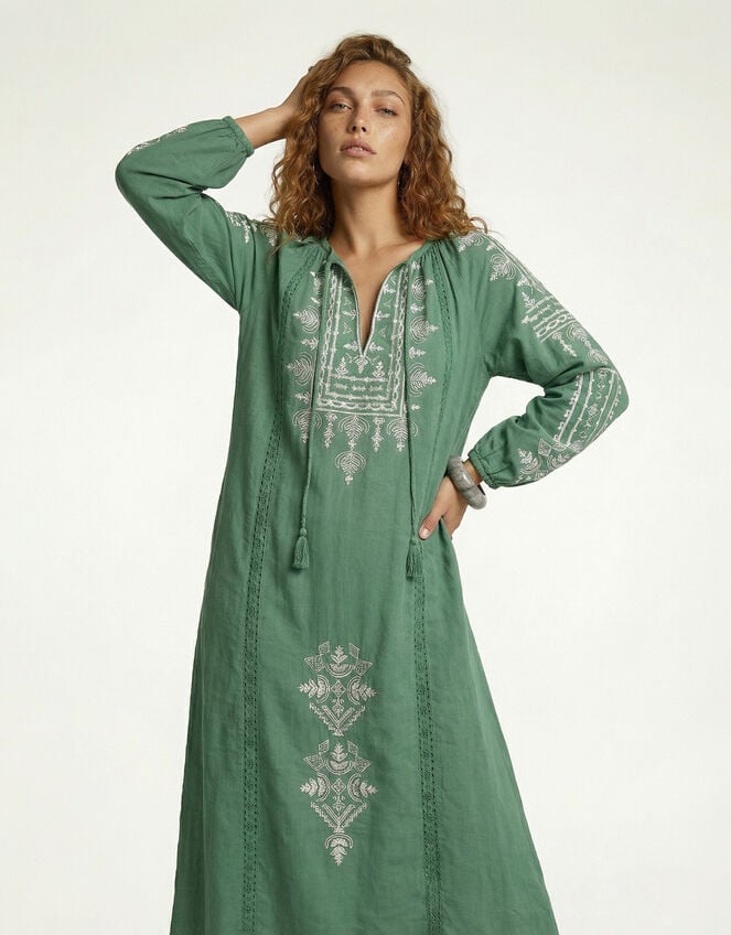 Raffya Aurelia Embroidered Maxi Kaftan Dress, Green (GREEN), large