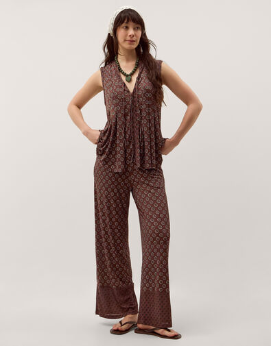 Magdalena Geometric Jersey Trousers, Brown (CHOCOLATE), large