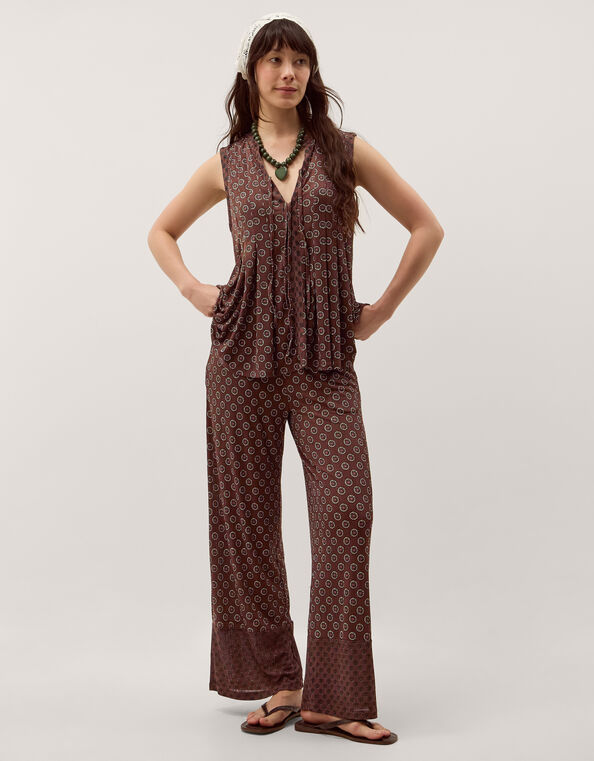 Magdalena Geometric Jersey Trousers, Brown (CHOCOLATE), large