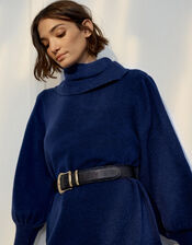 Roll Neck Knit Dress, Blue (DARK BLUE), large