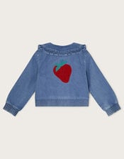 Frill Collar Denim Bomber Jacket, Blue (BLUE), large