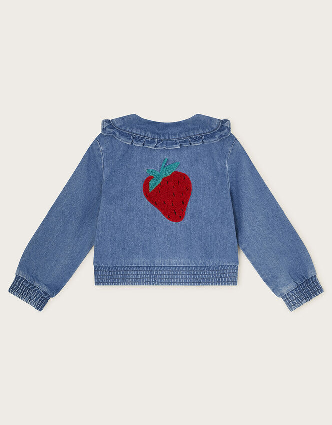 Frill Collar Denim Bomber Jacket, Blue (BLUE), large