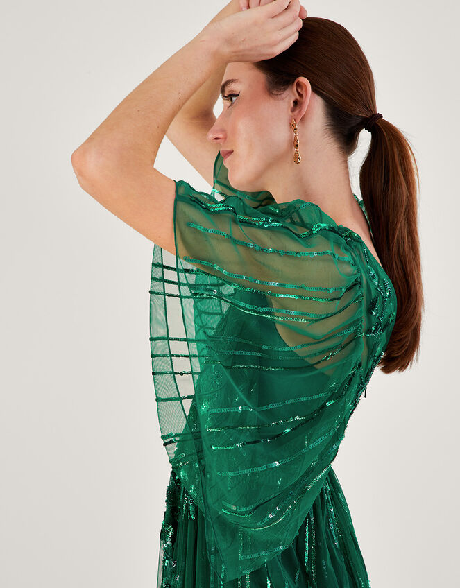 Ottilie Embellished Maxi Dress in Recycled Polyester, Green (GREEN), large