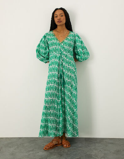 Benita Maxi Dress in Sustainable Cotton Green, Green (GREEN), large