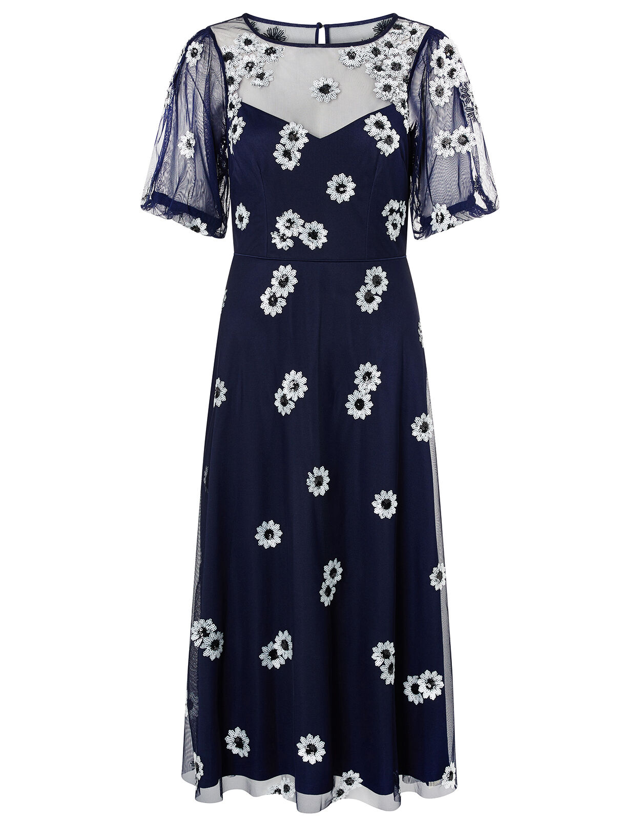Bryony Sequin Daisy Midi Dress Blue
