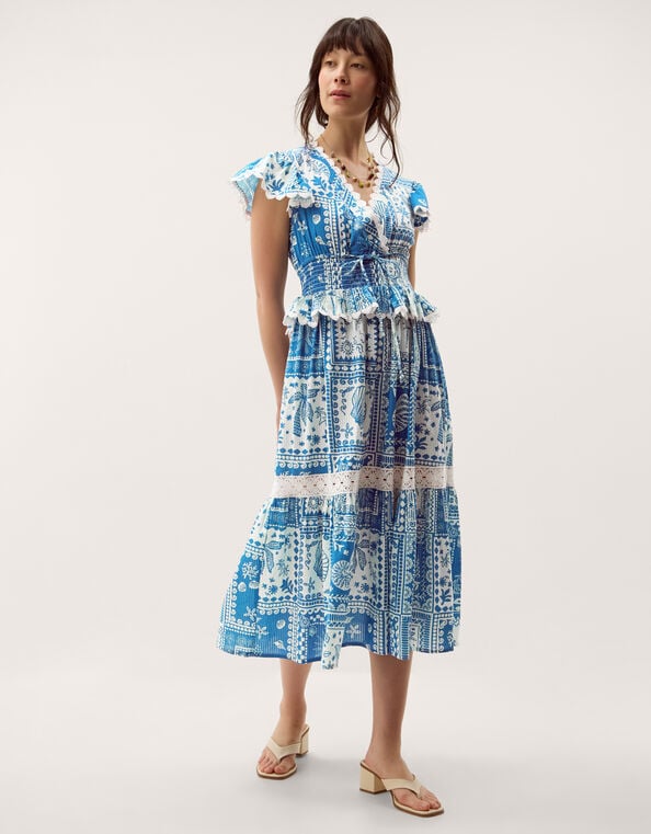 Soleil Print Midi Dress, Blue (COBALT), large