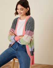 Stripe Cardigan in Wool Blend, Grey (CHARCOAL), large