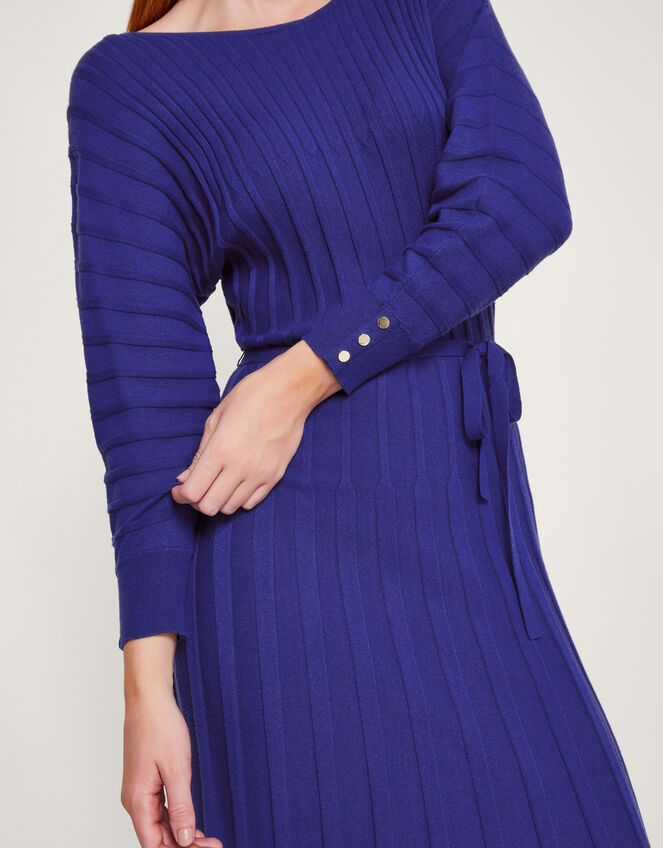 Inverted Rib Slash Neck Dress, Blue (COBALT), large