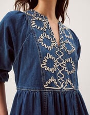 Betty Embroidered Denim Midi Dress, Blue (LIGHT AUTHENTIC), large
