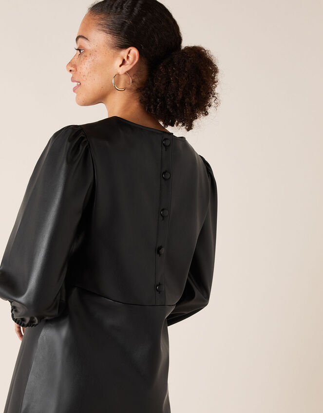 Round Neck Leather-Look Dress, Black (BLACK), large