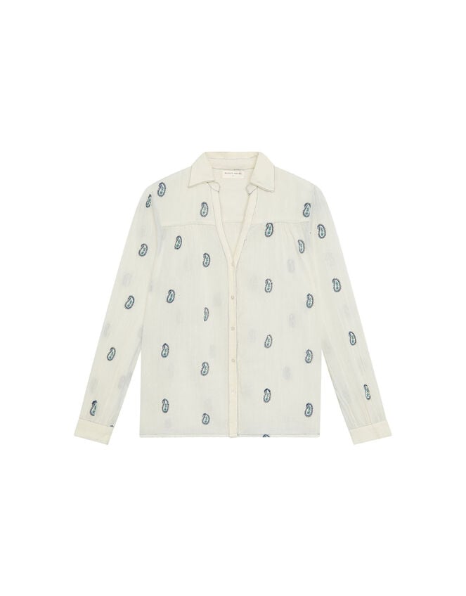 Maison Hotel Dylan Paisley Embroidered Shirt, Ivory (IVORY), large