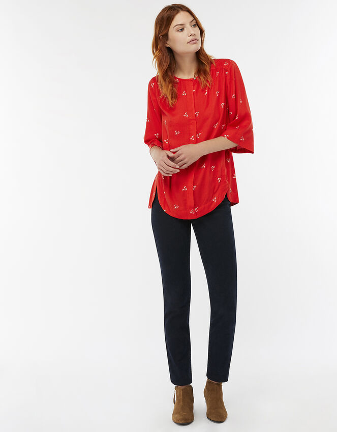 Monsoon- Annabelle Floral Print Top, Red (RED), large