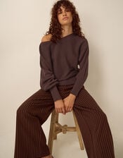Remi Ribbed Boat Neck Jumper, Brown (CHOCOLATE), large