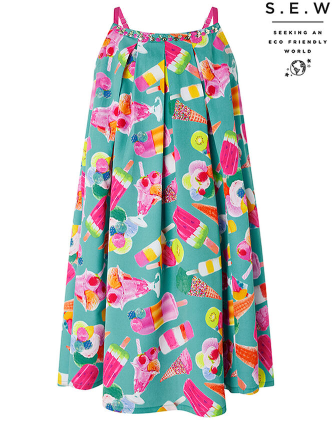 Erica Ice Lolly Satin Dress in Recycled Polyester, Green (GREEN), large