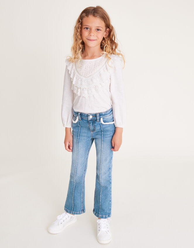 Pearl Pocket Seam Detail Jeans , Blue (BLUE), large