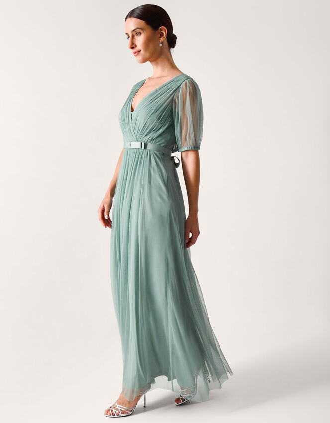 sachin and babi light blue dress ASOS Tall ASOS DESIGN Tall bandeau premium fan detail bodycon maxi dress  with train in blue main image 0