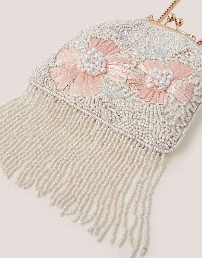 Flower Beaded Tassel Bag, , large