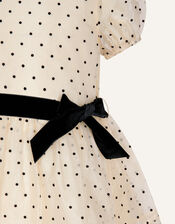 Flock Spot Print Dress, Ivory (IVORY), large