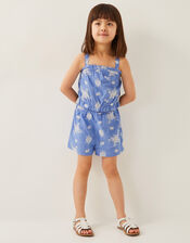 Strappy Broderie Chambray Playsuit, Blue (BLUE), large