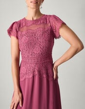 Monike Short Sleeve Lace Bridesmaid Dress, DARK PINK, large