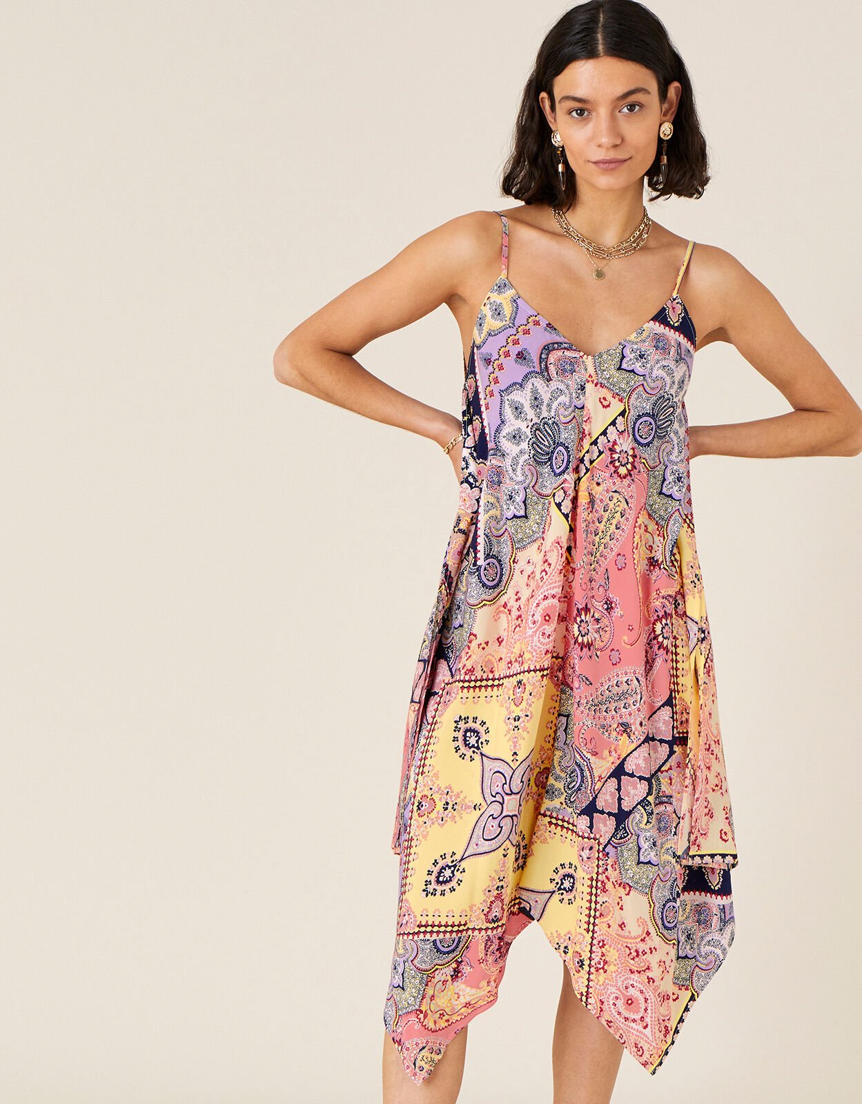Scarf Print Hanky Hem Dress Orange