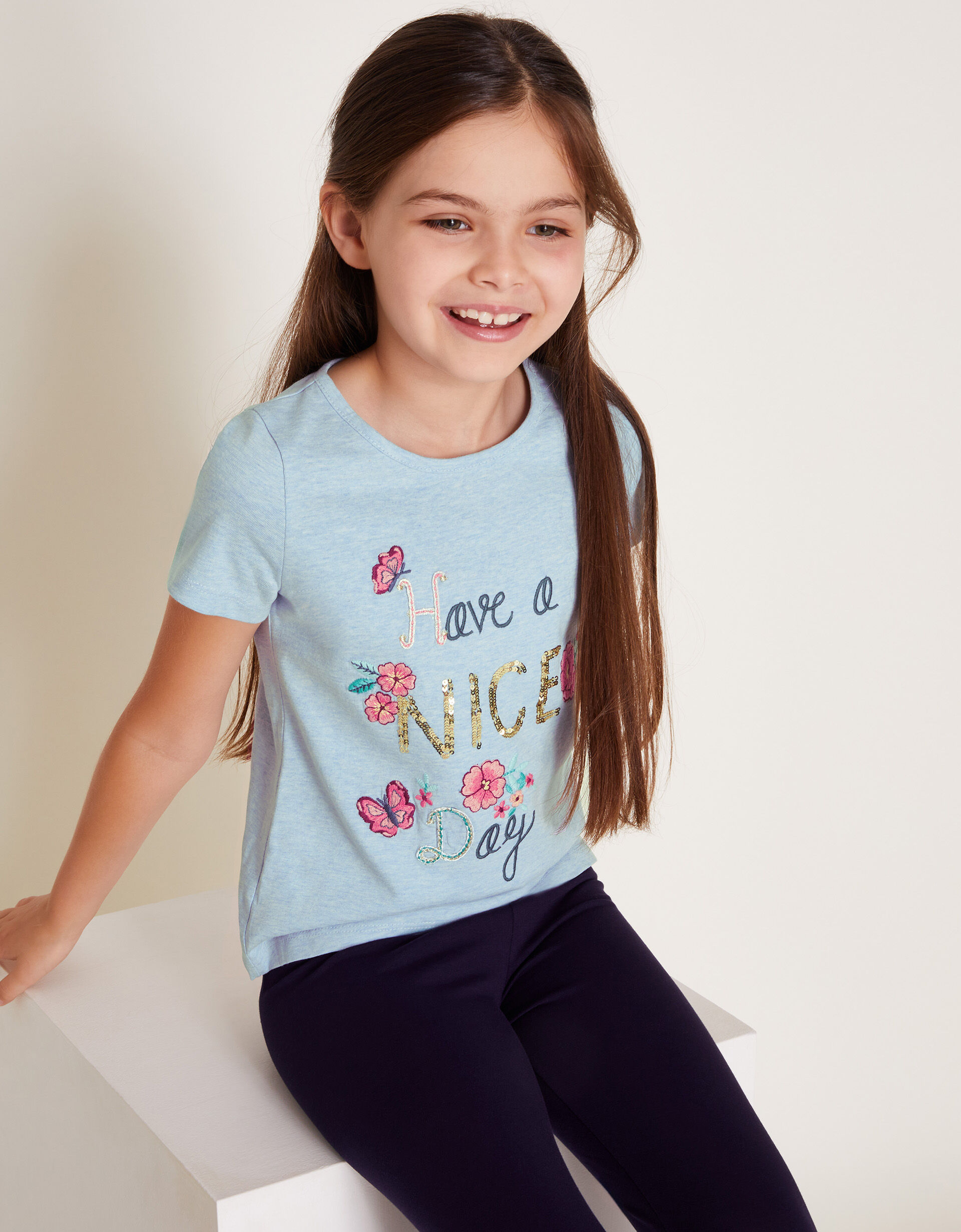 Have A Nice Day Embroidered T-Shirt Blue | Girls' Tops & T-shirts