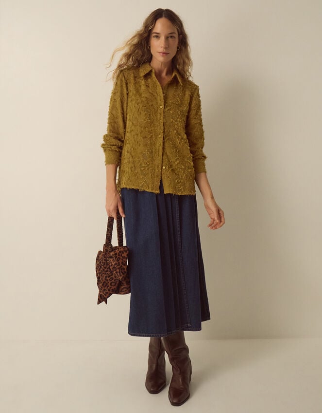 Chrissy Textured Fringe Shirt, Green (CHARTREUSE), large