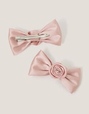 2-Pack Rose Bow Bridesmaid Hair Clips, Pink (PINK), large