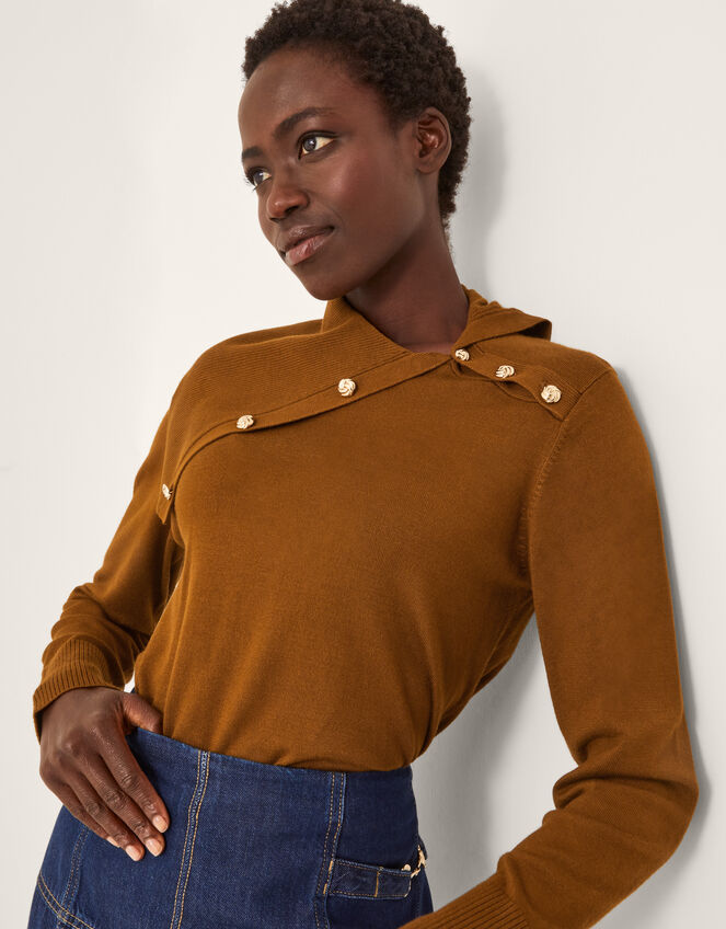 Kay Asymmetrical Collar Jumper , Orange (RUST), large