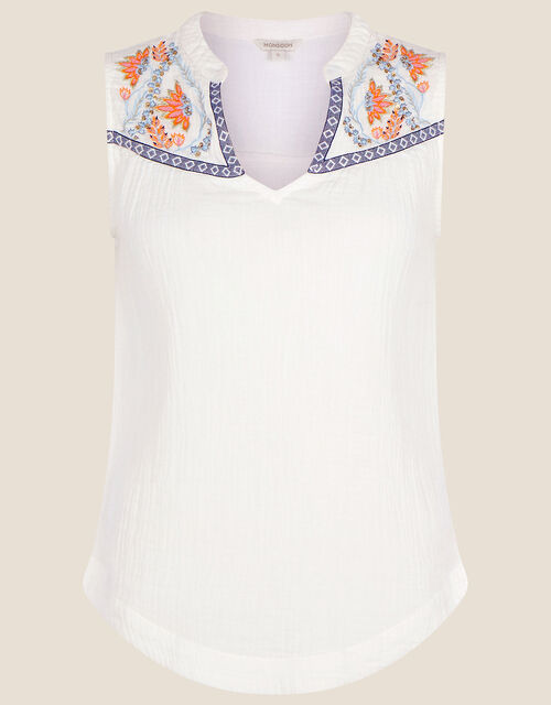 Double Faced Embellished Tank Top in Sustainable Cotton, Ivory (IVORY), large