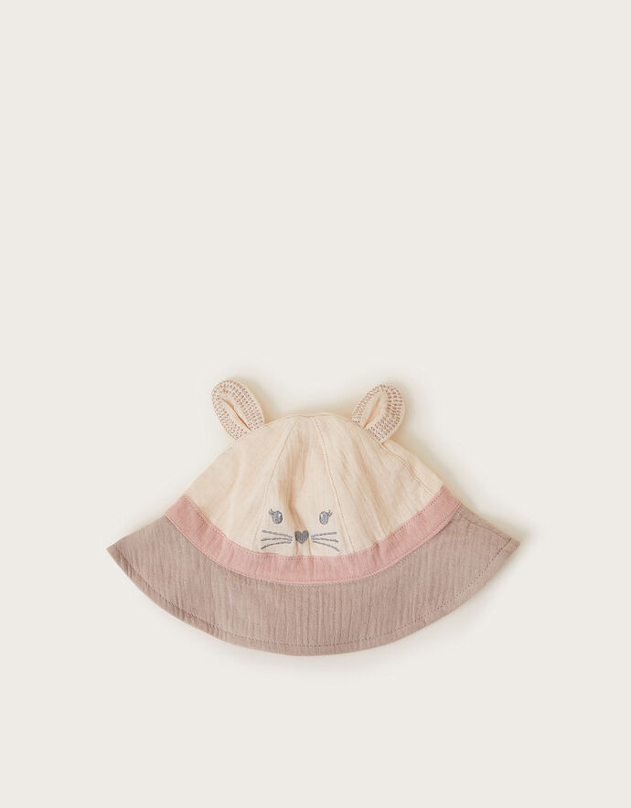 Babyhug Free Size Bucket Cap with Teddy Detailing -  Pink