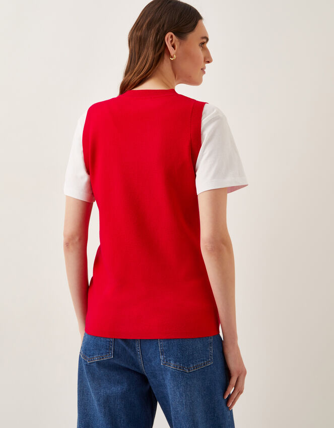 Shaw Button Knitted Vest, Red (RED), large