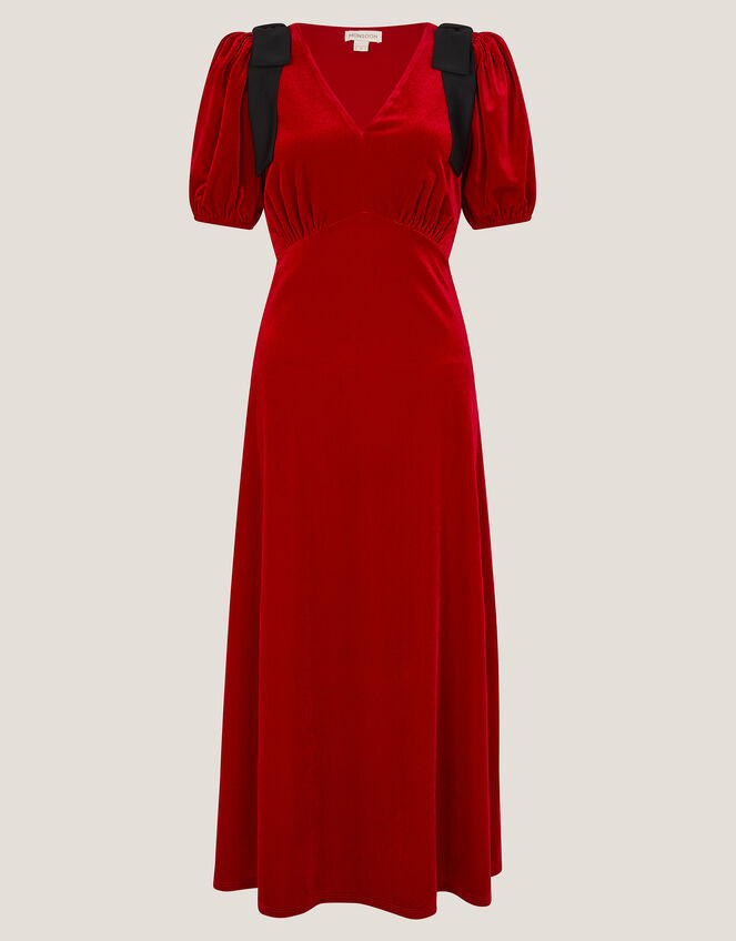 Betty Bow Velvet Midi Dress, Red (RED), large