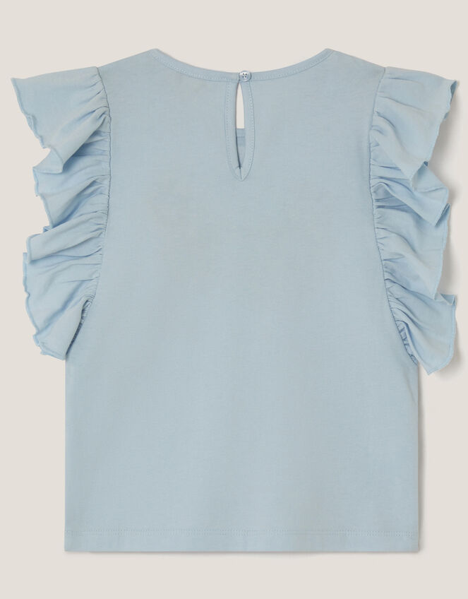 Floral Embroidered Frill T-Shirt, Blue (BLUE), large