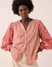 East Devyn Hand Block Print Cotton Top, Pink (PINK), large